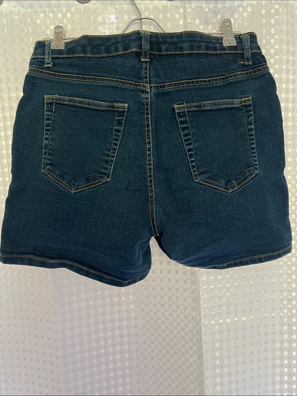 Summer Sale! Women’s High-Rise Dark Blue Denim Shorts w/Crystal Detail Button